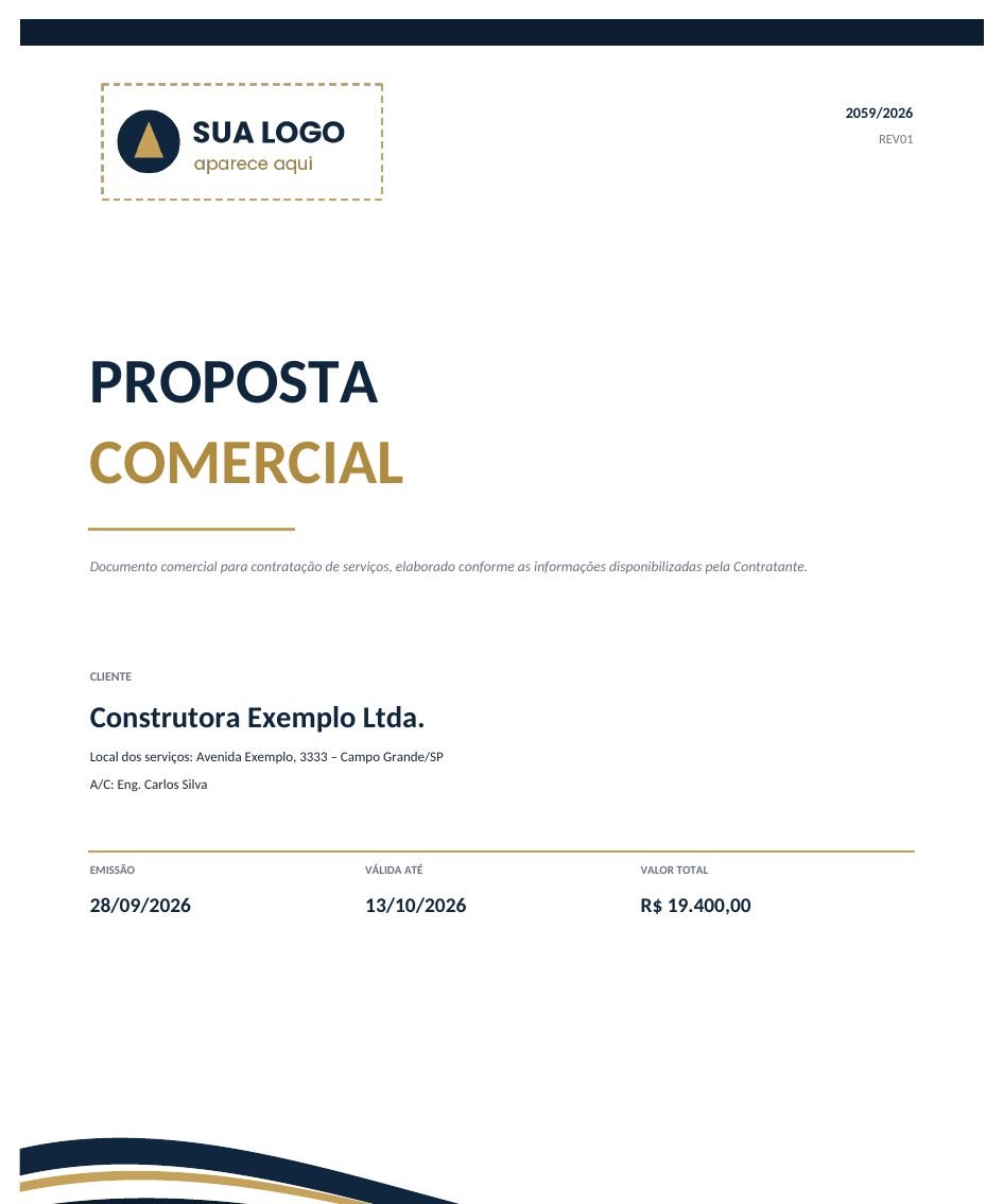 Capa da proposta gerada pela planilha
