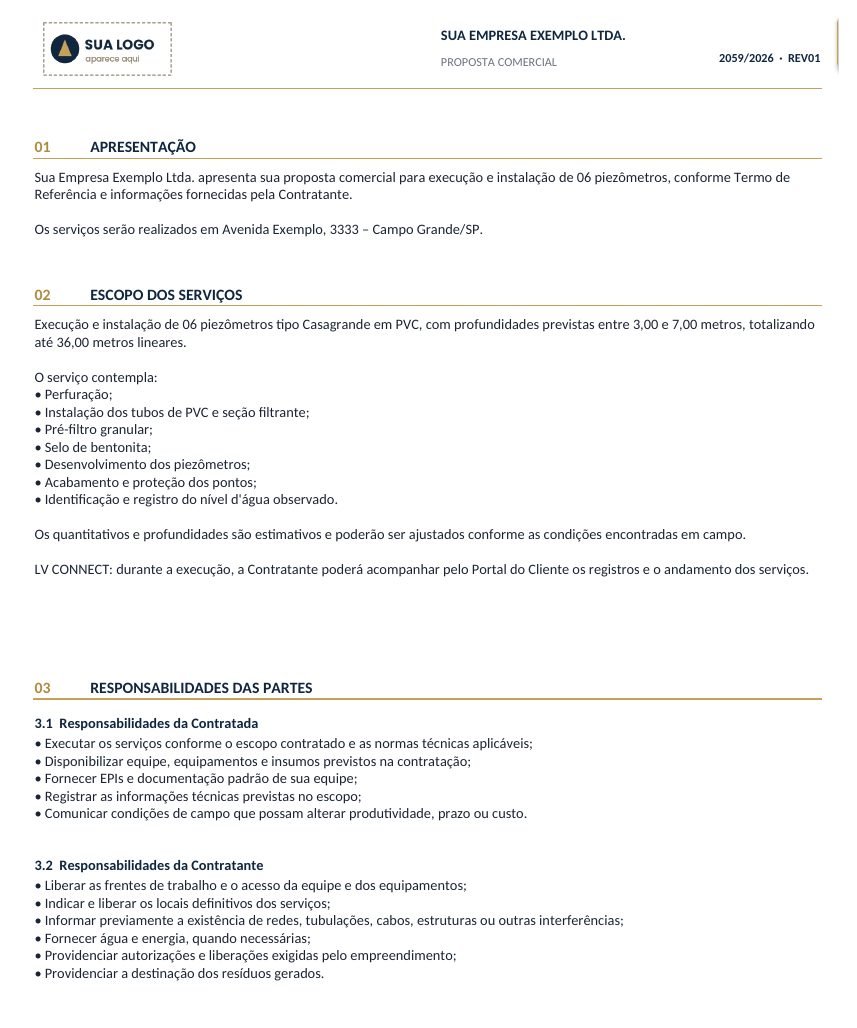 Documento da proposta gerado pela planilha
